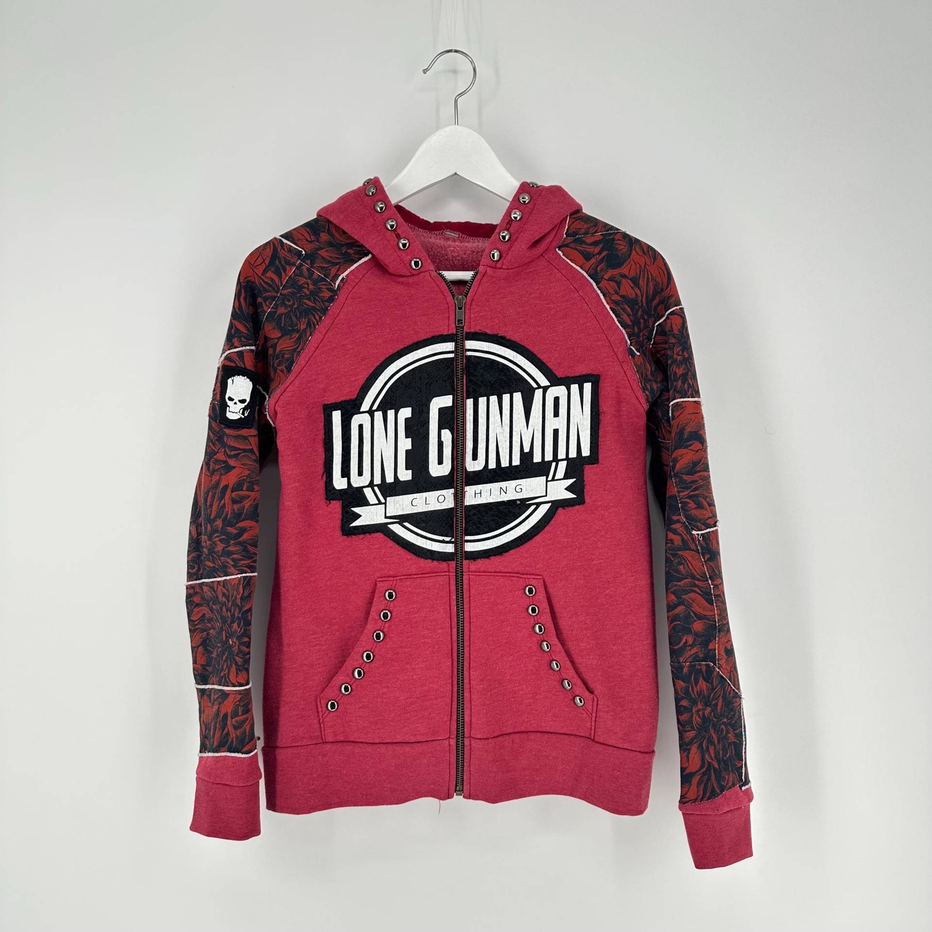 Lone Gunman Sugar Skull Reißverschluss Hoodie Frau S Rot von LoneGunmanClothing