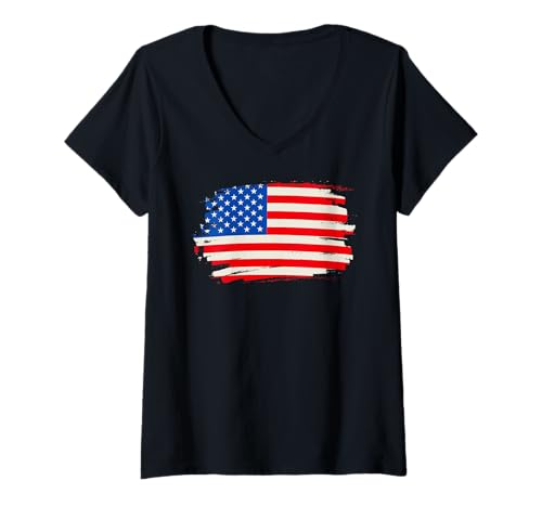 Damen US-Flagge, grungy style T-Shirt mit V-Ausschnitt Damen US-Flagge, grungy style T-Shirt mit V-Ausschnitt von LoneStarDesigns