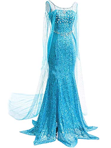 Lonely hero Damen Elegante Prinzessin Elsa Kleid mit warmer Stola Pailletten-Kleid Kostüm Cosplay Kleider von Lonely hero