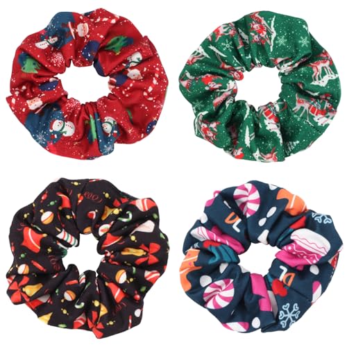 4 x Weihnachts-Haargummis, Weihnachtsmann, Schneemann, weich, elastisch, für Damen 4 x Weihnachts-Haargummis, Weihnachtsmann, Schneemann, weich, elastisch, für Damen von Lonext