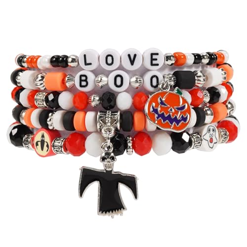 Halloween-Armbänder, Freundschaft, Ton, adrett, Heishi Boo Geist, Kürbis, Charm-Perlen, stapelbares Armband für Frauen Halloween-Armbänder, Freundschaft, Ton, adrett, Heishi Boo Geist, Kürbis, Charm-Perlen, stapelbares Armband für Frauen von Lonext