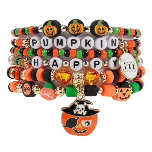 Halloween-Armbänder, Freundschaft, Ton, adrett, Heishi Boo Geist, Kürbis, Charm-Perlen, stapelbares Armband für Frauen Halloween-Armbänder, Freundschaft, Ton, adrett, Heishi Boo Geist, Kürbis, Charm-Perlen, stapelbares Armband für Frauen von Lonext