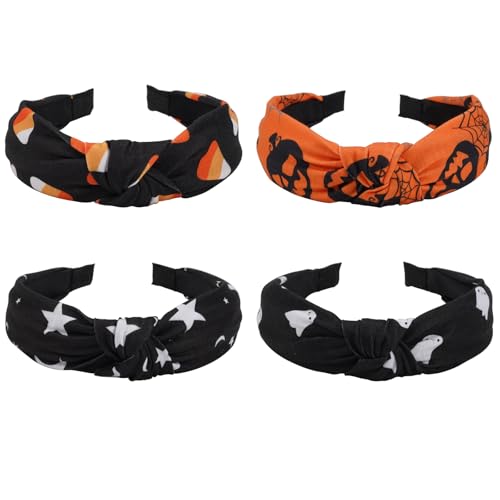 Lonext Halloween-Stirnbänder für Damen, geknotetes Stirnband mit gruseligem Geist, Kürbis, Mais, Spinne, Skelett, Halloween-Haarschmuck für Mädchen, 4 Stück Lonext Halloween-Stirnbänder für Damen, geknotetes Stirnband mit gruseligem Geist, Kürbis, Mais, Spinne, Skelett, Halloween-Haarschmuck für Mädchen, 4 Stück von Lonext