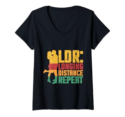 Damen Fernbeziehung Longing Distance Repeat T-Shirt mit V-Ausschnitt Damen Fernbeziehung Longing Distance Repeat T-Shirt mit V-Ausschnitt von Long Distance Relationship Onlinebeziehung