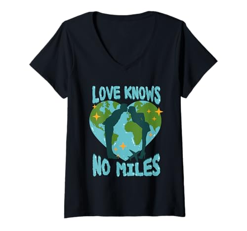 Damen Fernbeziehung Love Knows No Miles T-Shirt mit V-Ausschnitt von Long Distance Relationship Onlinebeziehung