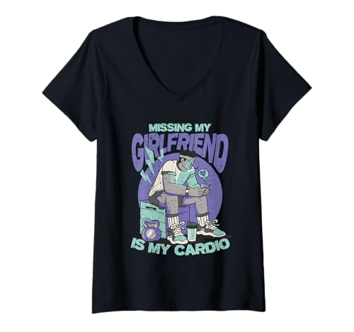 Damen Fernbeziehung Missing My Girlfriend is My Cardio T-Shirt mit V-Ausschnitt von Long Distance Relationship Onlinebeziehung