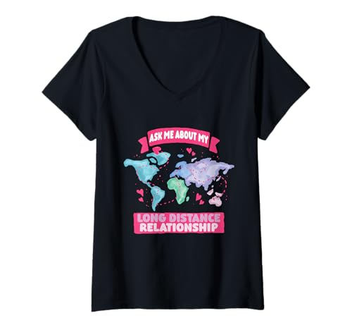 Damen Fernbeziehung T-Shirt mit V-Ausschnitt Damen Fernbeziehung T-Shirt mit V-Ausschnitt von Long Distance Relationship Onlinebeziehung