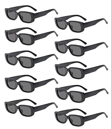 Long Keeper 10 Paar Vintage Rechteckige Sonnenbrille für Damen Herren, 90er Eckige Sonnenbrille Schwarz Party Festival Rave Mode Retro Brille von Long Keeper