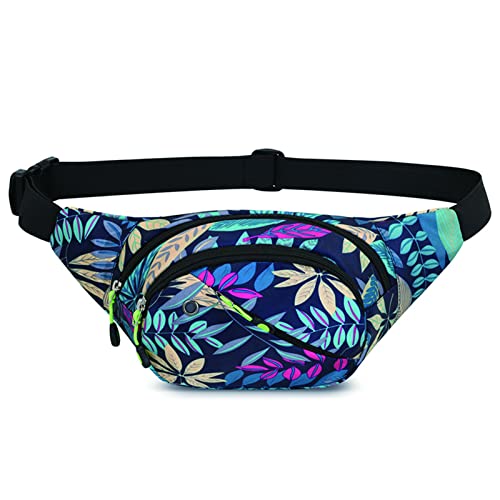 Long Keeper Bauchtasche Damen Herren Stylisch Multifunktionale Bauchtasche Gürteltasche Groß Verstellbare Träger Hüfttasche Fanny Pack für Outdoor Reise Sport Blaues Ahorn Blatt Muster von Long Keeper