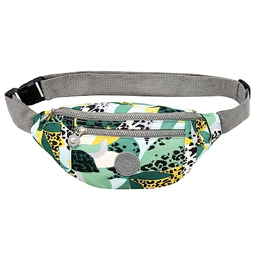 Long Keeper Bauchtasche für Damen und Herren – Anti-Diebstahl Bauchtasche Hund Walking Laufen Wandern Wasserdicht Bauchtasche Mode Taille Packs für Reisen Outdoor, Grüner gelber Leopard von Long Keeper