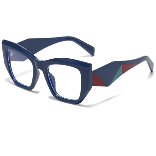 Long Keeper Blaulicht Brille Damen Katzenaugen Anti Blaulicht Computerbrille Blaulicht Blockierende Brille Übergroße Quadratische Anti Blendung Blaulichtfilter Brille (Blau) von Long Keeper
