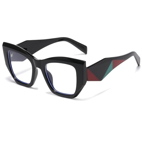 Long Keeper Blaulicht Brille Damen Katzenaugen Anti Blaulicht Computerbrille Blaulicht Blockierende Brille Übergroße Quadratische Anti Blendung Blaulichtfilter Brille (Schwarz) von Long Keeper