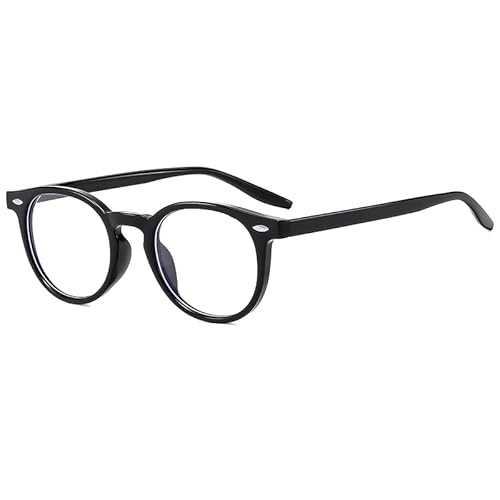 Long Keeper Blaulichtfilter Brille Damen Herren Retro Runde Runde Computerbrille Anti Blendung Anti AugenStamm (Schwarz Klar) von Long Keeper