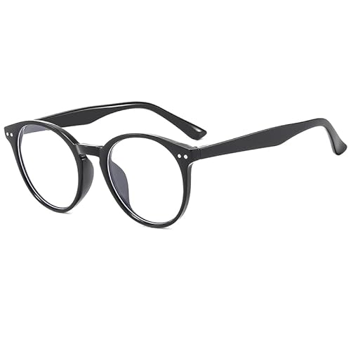 Long Keeper Blaulichtfilter Brille Damen Herren Retro Runde Runde Computerbrille Mindert Augenbelastung Blaufilter (Bright Black Clear) von Long Keeper