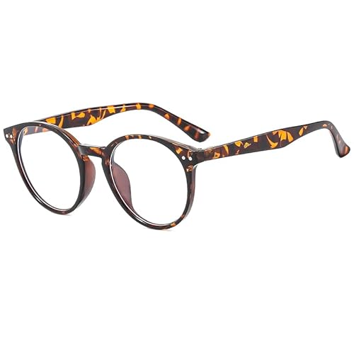 Long Keeper Blaulichtfilter Brille Damen Herren Retro Runde Runde Computerbrille Mindert Augenbelastung Blaufilter (Leopard Clear) von Long Keeper