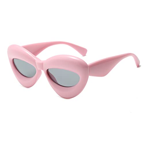 Long Keeper Cateye Sonnenbrille Damen Herren Lippen Form Vintage Y2k Brille, UV400 Lip Shape Party Rave Sonnenbrille Katzenauge für Frauen Männer von Long Keeper