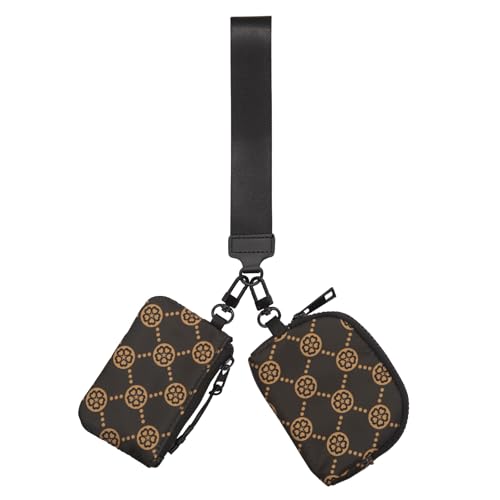 Long Keeper Doppeltasche Handgelenk Geldbörse Damen Kleine Abnehmbare Doppeltasche Mini Schlüsselanhänger Geldbörse mit Reißverschluss für Reise Laufendes (Blume) von Long Keeper