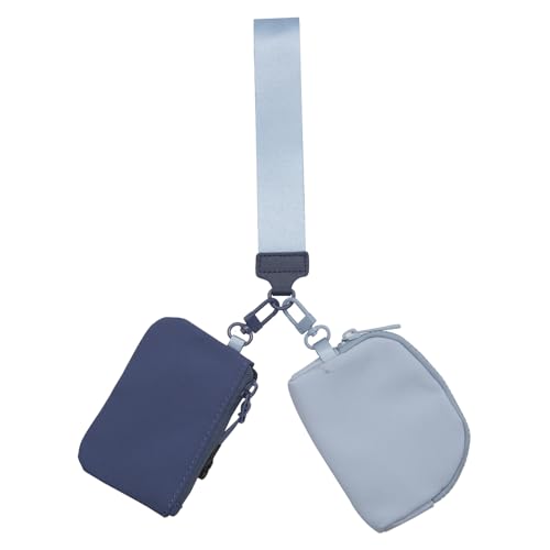 Long Keeper Doppeltasche Handgelenk Geldbörse Damen Kleine Abnehmbare Doppeltasche Mini Schlüsselanhänger Geldbörse mit Reißverschluss für Reise Laufendes (Marineblau & Blau) von Long Keeper