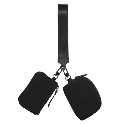 Long Keeper Doppeltasche Handgelenk Geldbörse Damen Kleine Abnehmbare Doppeltasche Mini Schlüsselanhänger Geldbörse mit Reißverschluss für Reise Laufendes (Schwarz & Schwarz) von Long Keeper