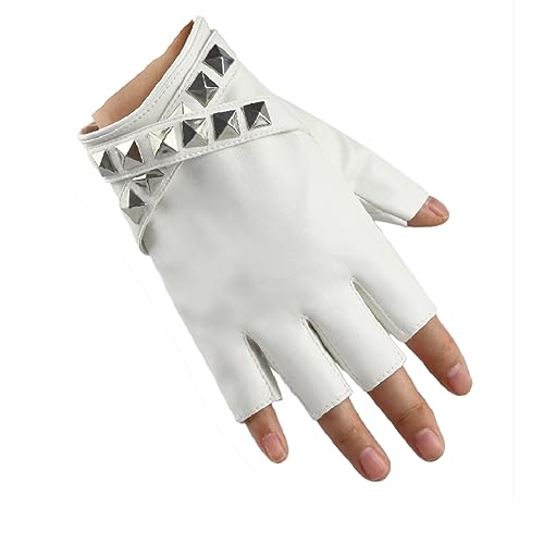 Long Keeper Fingerlose Lederhandschuhe Damen Handschuhe Leder Nieten Punk Costume Halbfinger Frauen Handschuhe Goth für Halloween Cosplay Moto, Einheitsgröße von Long Keeper