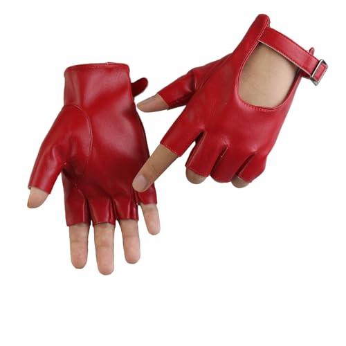 Long Keeper Fingerlose Lederhandschuhe Damen Ungefüttert Fahrhandschuhe Halbfinger Frauen Handschuhe Leder Punk Costume für Fahren Cosplay, Einheitsgröße von Long Keeper