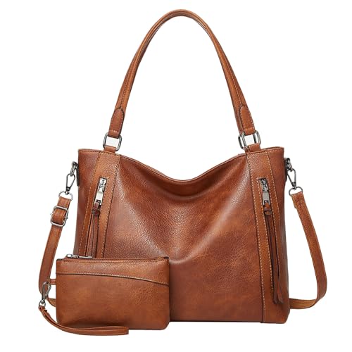 Long Keeper Handtasche Damen Groß - Tote Bag Shopper Damen Leder Umhängetasche Damen Schultertasche Kunstleder Henkeltasche mit Geldbörse 2er-Set von Long Keeper