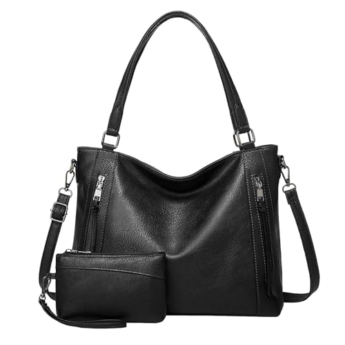 Long Keeper Handtasche Damen Groß - Tote Bag Shopper Damen Leder Umhängetasche Damen Schultertasche Kunstleder Henkeltasche mit Geldbörse 2er-Set von Long Keeper