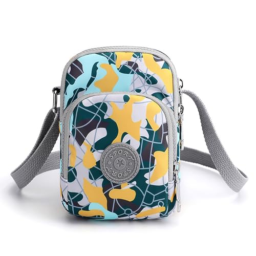 Long Keeper Handytasche Zum Umhängen Nylon Damen Umhängetasche Kleine Handytasche Mädchen Crossbody Handy Geldbörse Tasche Und Langer Riemen (Yellow White Colorblock) von Long Keeper