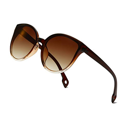 Long Keeper Katzenaugen Sonnenbrille Damen Groß Runde Sonnenbrille Oversize Retro Brille Rund Cateye Mode Sonnenbrillen für Frauen mit UV400 Schutz von Long Keeper