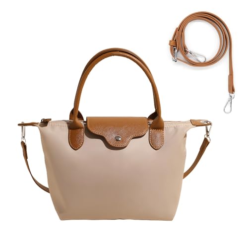 Long Keeper Kleine Crossbody Tasche für Damen Umhängetasche Kompakte Leicht Frauen Handtasche Handy Nylon Schultertasche Mit Leder Top-Griff Abnehmbarer Gurt (Braun) von Long Keeper