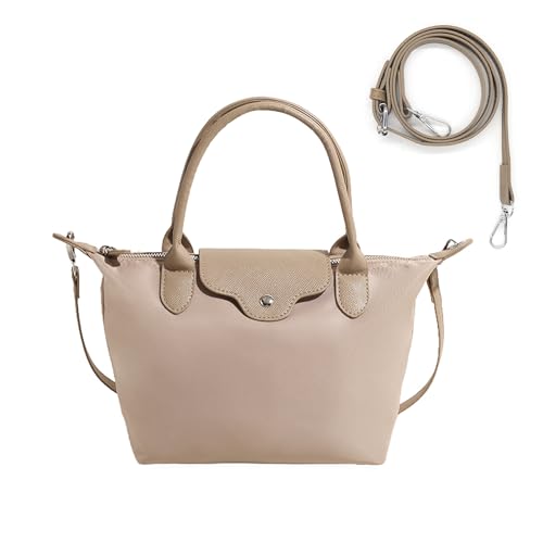 Long Keeper Kleine Crossbody Tasche für Damen Umhängetasche Kompakte Leicht Frauen Handtasche Handy Nylon Schultertasche Mit Leder Top-Griff Abnehmbarer Gurt (Khaki) von Long Keeper