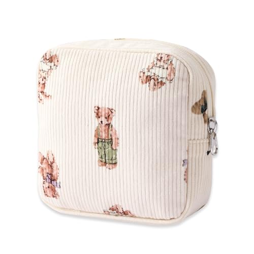 Long Keeper Kosmetiktasche Kleine Mini Schminktasche Damen Cord Schminktasche Kulturtasche Travel Essentials Mit FäChern Reise Makeup (Niedlicher Bär) von Long Keeper