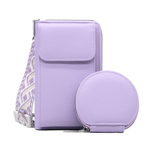 Long Keeper Kunstleder Handytasche Zum Umhängen Damen Handy Umhängetasche mit Kartenfach Breiter Schultergurt Kleine Tasche Umhängetasche mit Geldbörse Set von Long Keeper