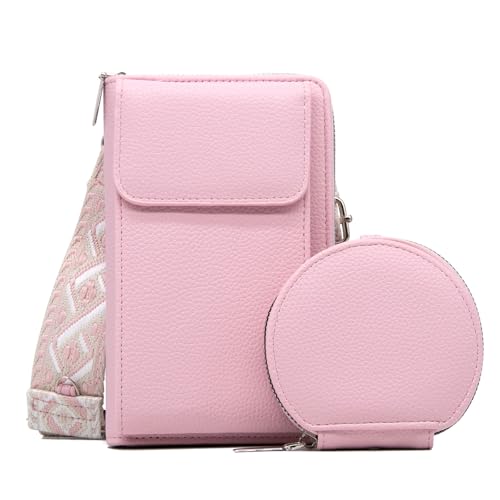 Long Keeper Kunstleder Handytasche Zum Umhängen Damen Handy Umhängetasche mit Kartenfach Breiter Schultergurt Kleine Tasche Umhängetasche mit Geldbörse Set von Long Keeper
