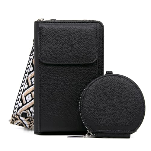Long Keeper Kunstleder Handytasche Zum Umhängen Damen Handy Umhängetasche mit Kartenfach Breiter Schultergurt Kleine Tasche Umhängetasche mit Geldbörse Set von Long Keeper