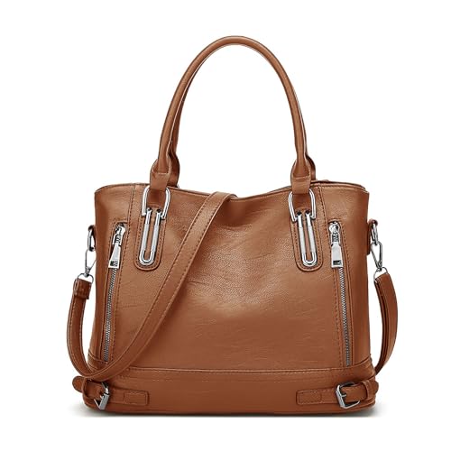 Long Keeper Leder Handtasche Damen - Tote Bag Shopper Tasche Kunstleder Handtasche Umhängetasche Groß Crossbody Damen Arbeitstasche Henkeltasche Schultertasche (Braun) von Long Keeper