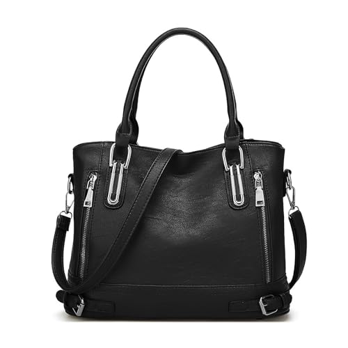 Long Keeper Leder Handtasche Damen - Tote Bag Shopper Tasche Kunstleder Handtasche Umhängetasche Groß Crossbody Damen Arbeitstasche Henkeltasche Schultertasche (Schwarz) von Long Keeper