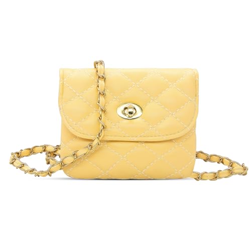 Long Keeper Leder-Hüfttasche – Frauen Mini Kette Crossbody Tasche Kleine Geldbörse Abnehmbare Gürteltasche Bauchtasche Münzkartenhalter für Frauen Mädchen, Gelb - Mini-Größe, Leder Schulter Münztasche von Long Keeper