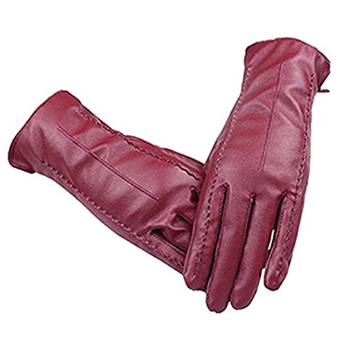 Long Keeper Lederhandschuhe Damen Faux Leder Touchscreen Handschuhe Damen Winter Warm mit Weichem Innenfutter (Rot) von Long Keeper
