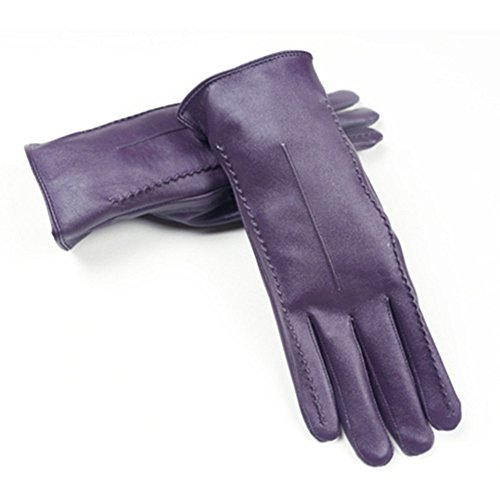 Long Keeper Lederhandschuhe Damen Faux Leder Touchscreen Handschuhe Damen Winter Warm mit Weichem Innenfutter (Violett) von Long Keeper