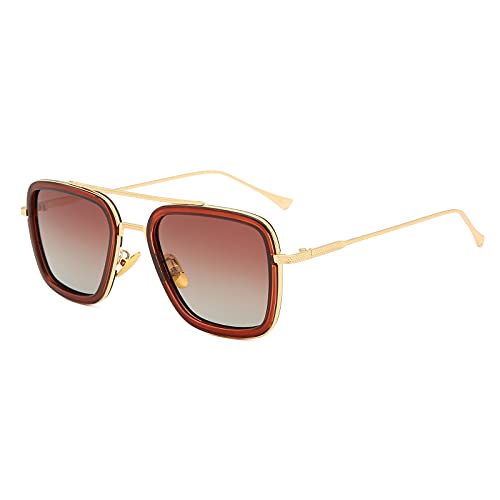 Long Keeper Eckige Retro Sonnenbrille Herren Damen - Retro Pilotenbrille Unisex Vintage Eckige Pilot Brille Quadratisch Metallrahmen für Männer Frauen von Long Keeper