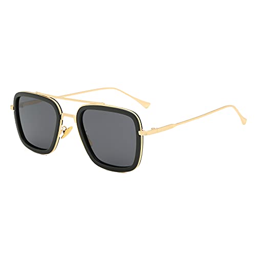 Long Keeper Eckige Retro Sonnenbrille Herren Damen - Retro Pilotenbrille Unisex Vintage Eckige Pilot Brille Quadratisch Metallrahmen für Männer Frauen von Long Keeper