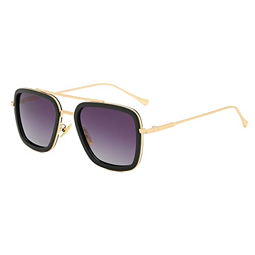 Long Keeper Eckige Retro Sonnenbrille Herren Damen - Retro Pilotenbrille Unisex Vintage Eckige Pilot Brille Quadratisch Metallrahmen für Männer Frauen von Long Keeper