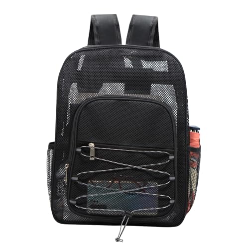 Long Keeper Netz Rucksack Stadion Robuster Büchertasche Rucksack Durchscheinend Leicht Lässig Outdoor Schulrucksack Sportrucksack Fitness für Herren Damen (Schwarz) von Long Keeper