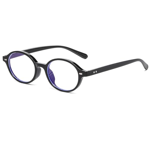 Long Keeper Oval Blaulichtfilter Brille Damen Herren Kleine Runde Anti Blaulicht Computerbrille BlauLicht Blockierende Brille Retro Anti Blendung Gamingbrille (Schwarz) von Long Keeper