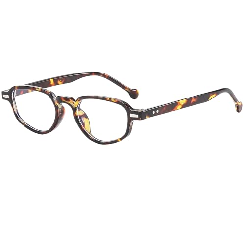 Long Keeper Oval Blaulichtfilter Brille Damen Herren Retro Anti Blaulicht Computerbrille BlauLicht Blockierende Brille Kleine Rechteck Anti Blendung Gamingbrille (Leopard) von Long Keeper