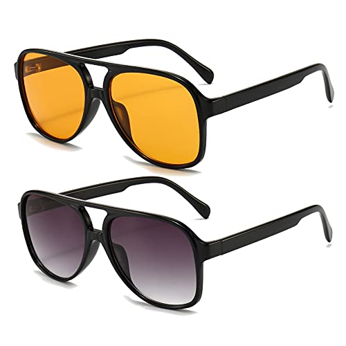 Long Keeper Vintage Sonnenbrille Polarisiert für Herren Damen 70er Retro Pilotenbrille Groß Classic Piloten Sonnenbrille mit UV400 Schutz von Long Keeper