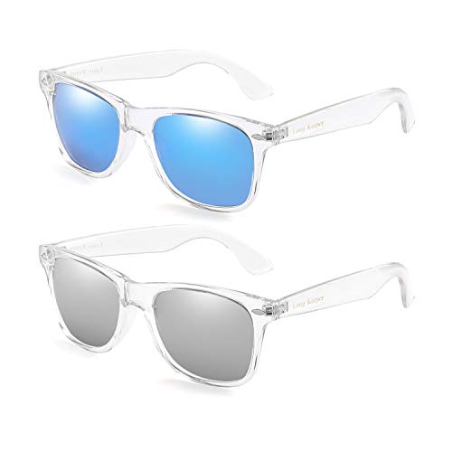 Long Keeper Polarisierte Sonnenbrille Unisex Transparente Vintage Sonnenbrille für Damen & Herren Mit UV-Schutz (Transparentes Blau+Transparentes Silber) von Long Keeper