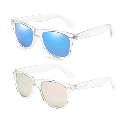 Long Keeper Polarisierte Sonnenbrille Unisex Transparente Vintage Sonnenbrille für Damen & Herren Mit UV-Schutz (Transparentes Rosa+Transparentes Blau) von Long Keeper