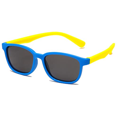 Long Keeper Polarisierte Kinder Sonnenbrille Rechteckig Unzerstörbar Flexibles Gummi für Jungen und Mädchen 3-9 Jahre UV 400 Schutz von Long Keeper